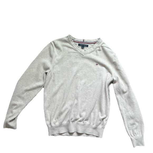Tommy Hilfiger Essential V-Neck Beige Pullover Long Sleeve Sweater Men Size M - Picture 1 of 4